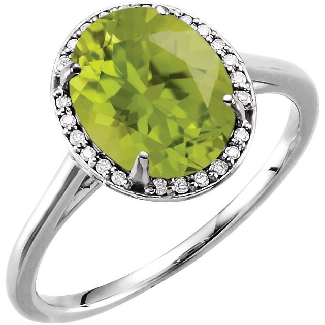 14K White 10x8 mm Oval Peridot & .06 CTW Diamond Ring