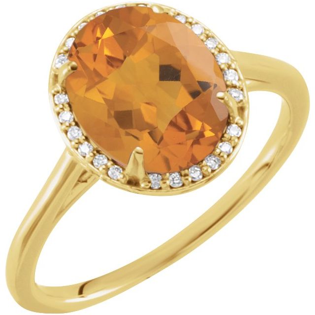 14K Yellow 10x8 mm Natural Citrine & .06 CTW Natural Diamond Ring