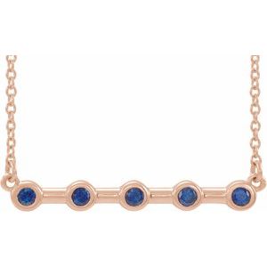 14K Rose Lab-Grown Blue Sapphire Bezel Set Bar 16" Necklace