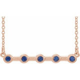 14K Rose Lab-Grown Blue Sapphire Bezel Set Bar 18" Necklace