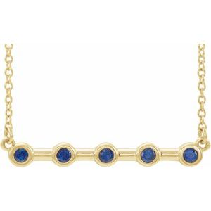 14K Yellow Natural Blue Sapphire Bezel Set Bar 16" Necklace