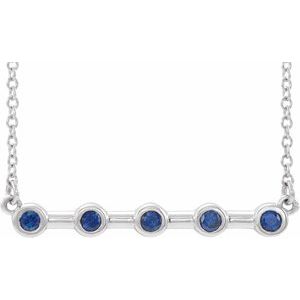 Sterling Silver Lab-Grown Blue Sapphire Bezel Set Bar 18" Necklace