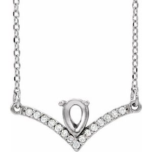 14K White 6x4 mm Pear .06 CTW Natural Diamond Semi-Set V 18" Necklace