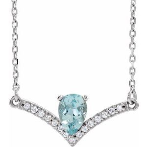 Sterling Silver Natural Aquamarine & .06 CTW Natural Diamond 18" Necklace