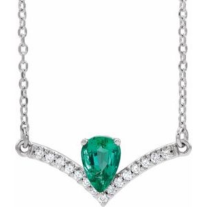 Platinum Natural Emerald & .06 CTW Natural Diamond 16" Necklace