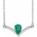 14K White Natural Emerald & .06 CTW Natural Diamond 18" Necklace