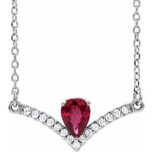 Sterling Silver Natural Ruby & .06 CTW Natural Diamond 16" Necklace