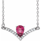14K White Natural Pink Tourmaline & .06 CTW Natural Diamond 18" Necklace