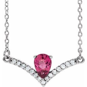 Platinum Natural Pink Tourmaline & .06 CTW Natural Diamond 16" Necklace