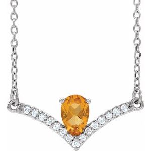 14K White Natural Citrine & .06 CTW Natural Diamond 16" Necklace