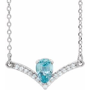 Sterling Silver Natural Blue Zircon & .06 CTW Natural Diamond 16" Necklace