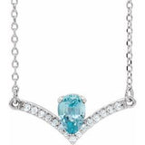 14K White Natural Blue Zircon & .06 CTW Natural Diamond 18" Necklace