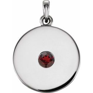 Platinum Natural Mozambique Garnet Disc Pendant