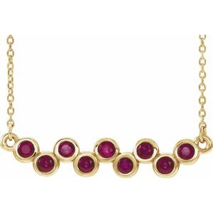 14K Yellow Natural Ruby Bezel Set Bar 16-18" Necklace