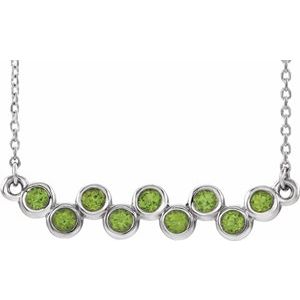 14K White Natural Peridot Bezel Set Bar 16-18" Necklace
