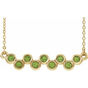 14K Yellow Natural Peridot Bezel Set Bar 16-18" Necklace