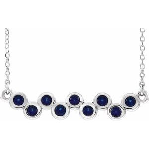 Platinum Lab-Grown Blue Sapphire Bezel Set Bar 16-18" Necklace