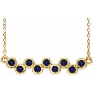 14K Yellow Lab-Grown Blue Sapphire Bezel Set Bar 16-18" Necklace