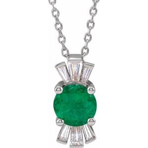 Platinum Lab-Grown Emerald & 1/6 CTW Natural Diamond 16-18" Necklace
