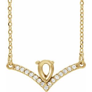 14K Yellow 6x4 mm Pear .06 CTW Natural Diamond Semi-Set V 16" Necklace