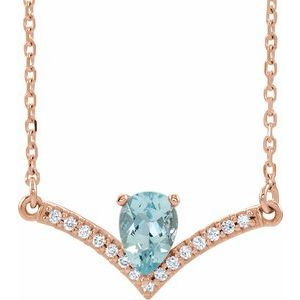 14K Rose Natural Aquamarine & .06 CTW Natural Diamond 18" Necklace