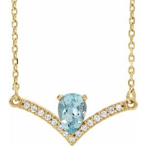 14K Yellow Natural Aquamarine & .06 CTW Natural Diamond 18" Necklace
