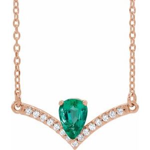 14K Rose Natural Emerald & .06 CTW Natural Diamond 16" Necklace