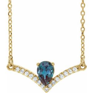 14K Yellow Lab-Grown Alexandrite & .06 CTW Natural Diamond 18" Necklace