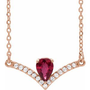 14K Rose Natural Ruby & .06 CTW Natural Diamond 16" Necklace