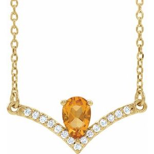 14K Yellow Natural Citrine & .06 CTW Natural Diamond 16" Necklace