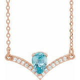 14K Rose Natural Blue Zircon & .06 CTW Natural Diamond 16" Necklace