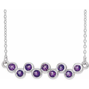 Sterling Silver Natural Amethyst Bezel-Set Bar 16-18" Necklace