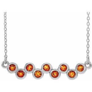 14K White Natural Citrine Bezel Set Bar 16-18" Necklace