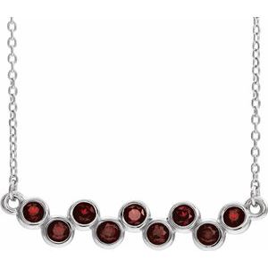 Platinum Natural Mozambique Garnet Bezel Set Bar 16-18" Necklace