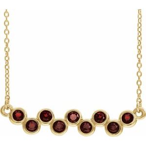 14K Yellow Natural Mozambique Garnet Bezel Set Bar 16-18" Necklace