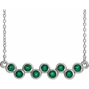 Platinum Natural Emerald Bezel Set Bar 16-18" Necklace
