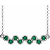 Platinum Lab-Grown Emerald Bezel Set Bar 16-18" Necklace