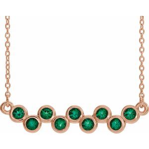14K Rose Lab-Grown Emerald Bezel Set Bar 16-18" Necklace