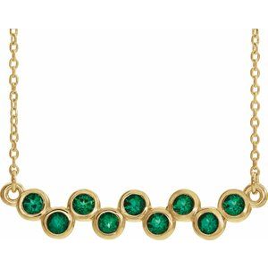 14K Yellow Natural Emerald Bezel Set Bar 16-18" Necklace