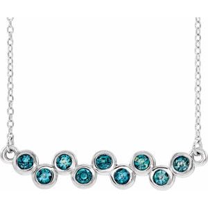 14K White Natural Aquamarine Bezel Set Bar 16-18" Necklace