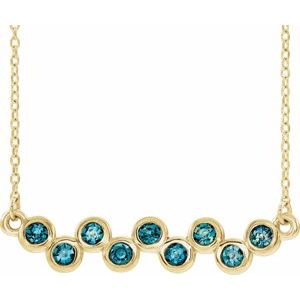14K Yellow Natural Aquamarine Bezel Set Bar 16-18" Necklace