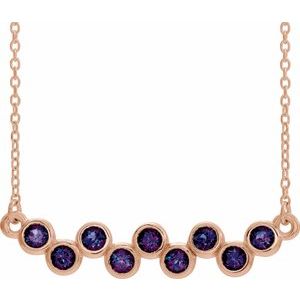 14K Rose Natural Alexandrite Bezel Set Bar 16-18" Necklace