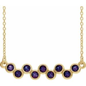 14K Yellow Natural Alexandrite Bezel Set Bar 16-18" Necklace