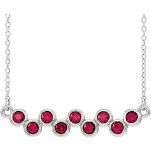 Platinum Lab-Grown Ruby Bezel Set Bar 16-18" Necklace