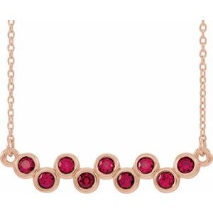 14K Rose Natural Ruby Bezel Set Bar 16-18" Necklace