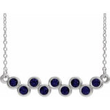 14K White Lab-Grown Blue Sapphire Bezel Set Bar 16-18" Necklace