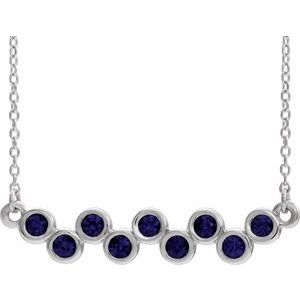 14K White Lab-Grown Blue Sapphire Bezel Set Bar 16-18" Necklace