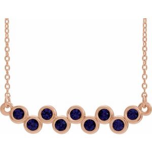 14K Rose Lab-Grown Blue Sapphire Bezel Set Bar 16-18" Necklace