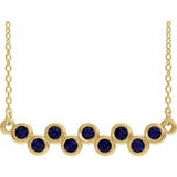 14K Yellow Natural Blue Sapphire Bezel Set Bar 16-18" Necklace