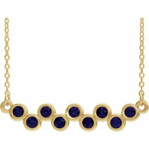 14K Yellow Natural Blue Sapphire Bezel Set Bar 16-18" Necklace